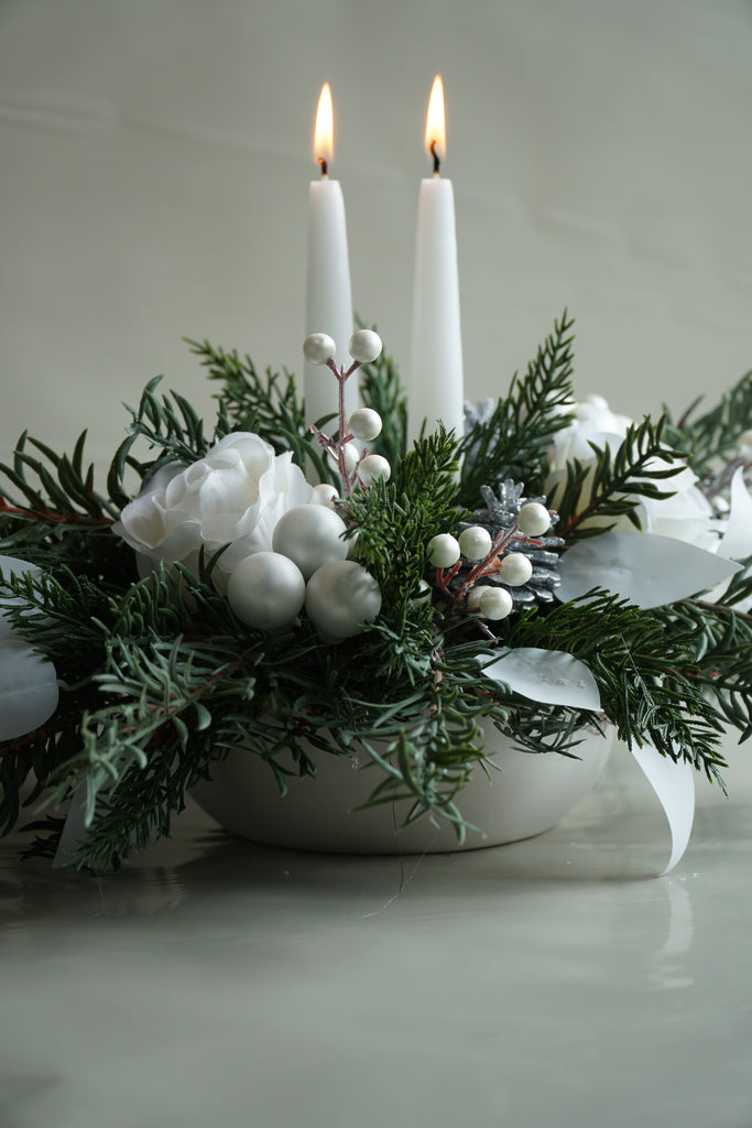 Artificial/Faux Holiday White/Silver Berry Centrepiece