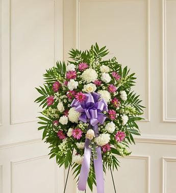 Deepest Sympathies Standing Spray - Lavender & White - Beaudry Flowers
