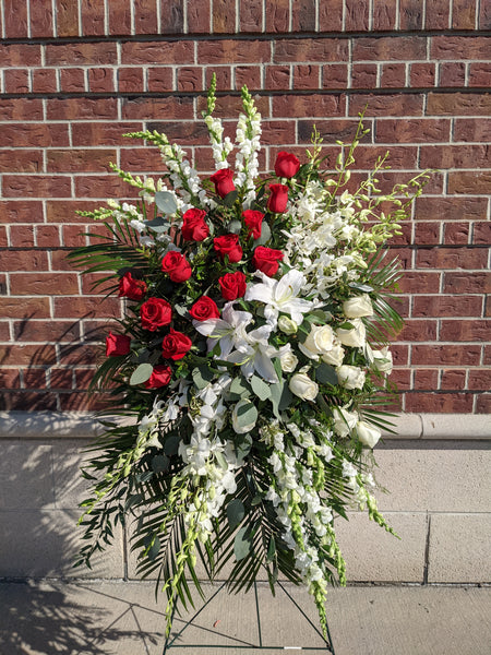 Red & White Classic Standing Spray – Beaudry Flowers