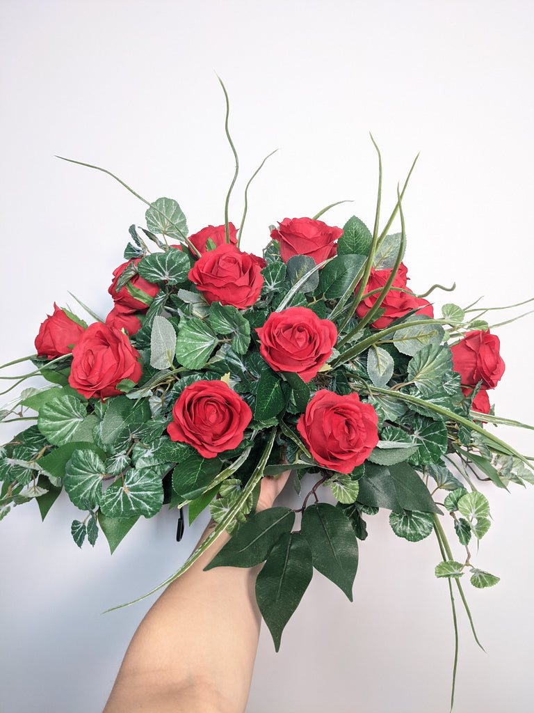 Artificial & Silk Red Rose Headstone