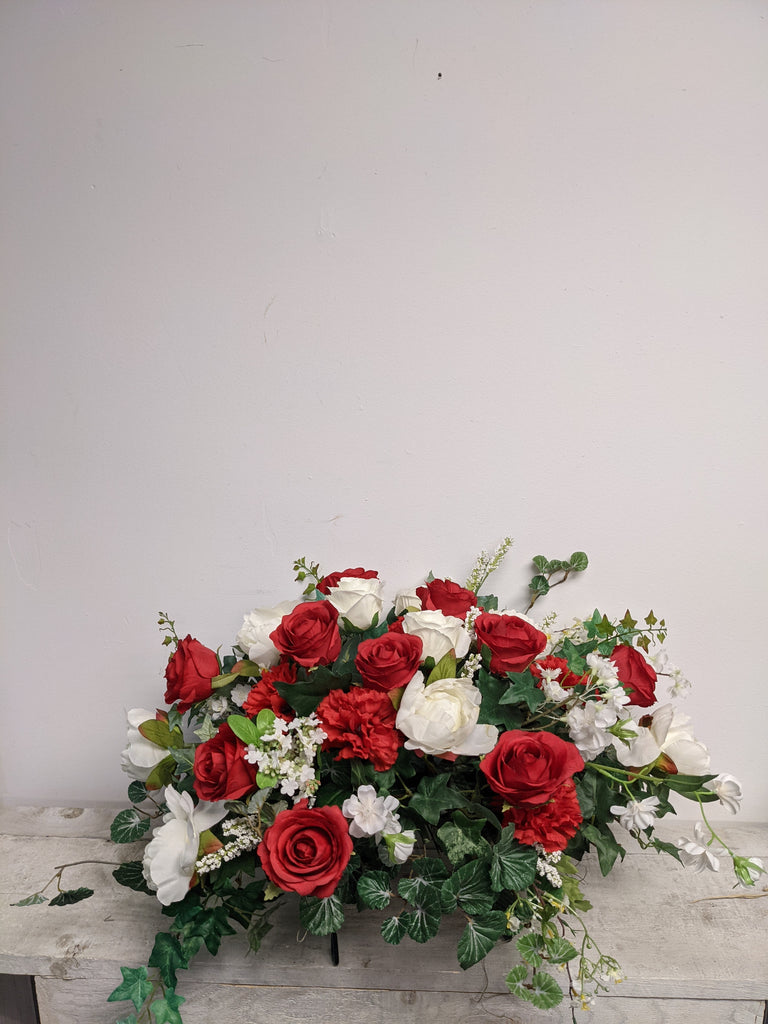 Artificial/Silk Rose Blossom Tombstone