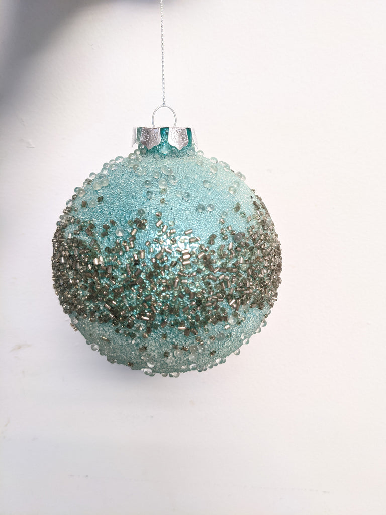 100mm Aqua Glass Beaded Ornament