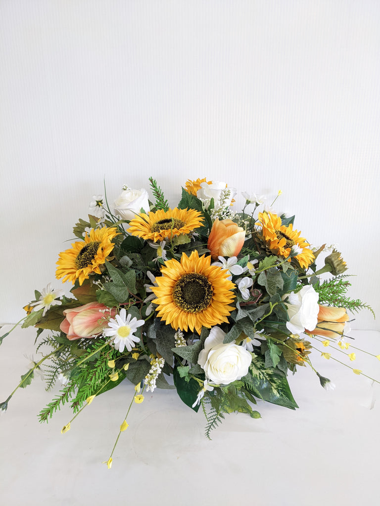 Artificial/Silk Sunflower Tombstone Arrangement