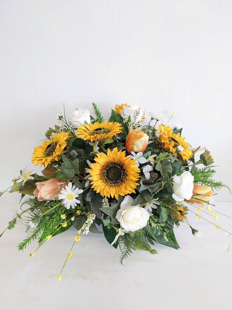 Artificial/Silk Sunflower Tombstone Arrangement