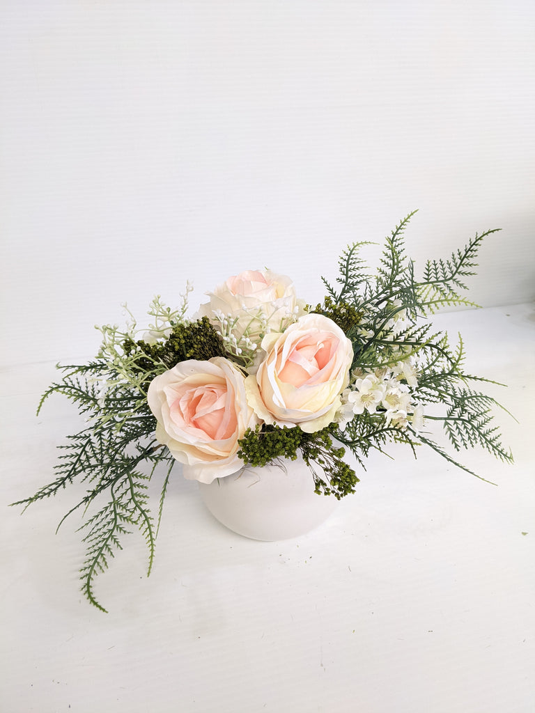 Artificial/Silk Blush Rose and Wax Arrangement