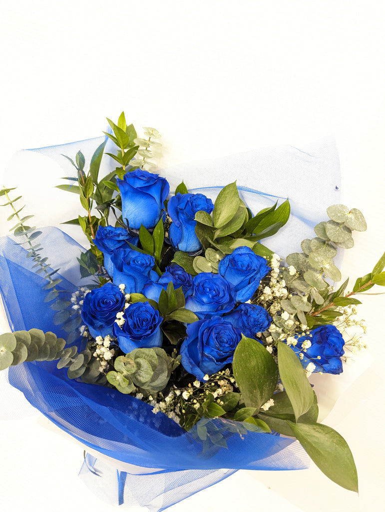 Royal Blue Dozen Rose Hand-Tied Bouquet