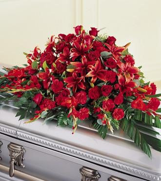 The Red Splendor Casket Spray - Beaudry Flowers