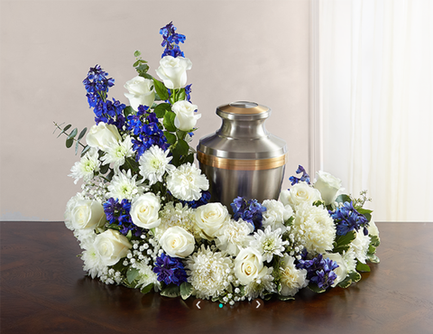 CREMATION WREATH - BLUE & WHITE (URN)