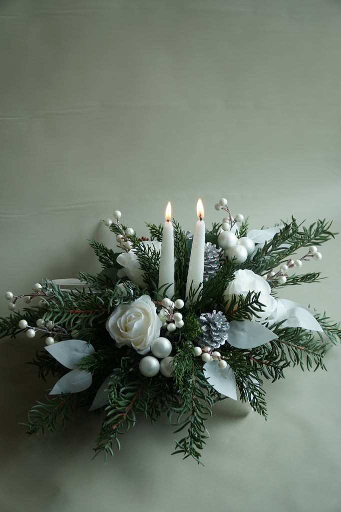 Artificial/Faux Holiday White/Silver Berry Centrepiece