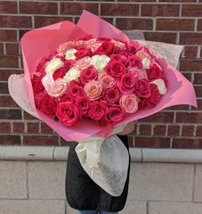 100 Lush Pink Roses Hand-Tied Bouquet