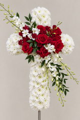 Red & White Elegant Cross Arrangement