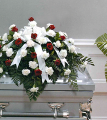Basic Funerals Casket Spray Red and White - Beaudry Flowers