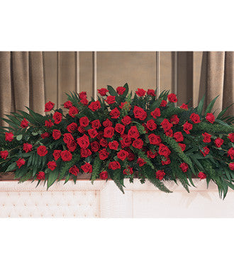 Casket Spray for Full Couch Casket Styled with Red Roses - Beaudry Flowers