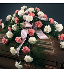 Casket Spray White And Pink Carnations - Beaudry Flowers