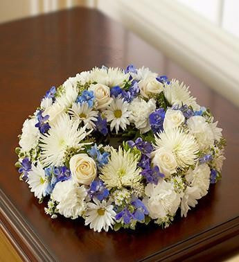 Cremation Wreath - Blue & White - Beaudry Flowers