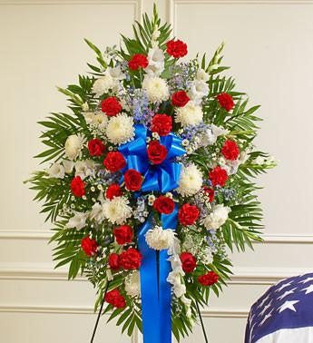 Deepest Sympathies Standing Spray - Red-White and Blue - Beaudry Flowers