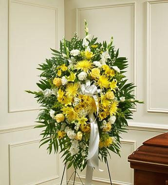 Deepest Sympathies Standing Spray – Yellow - Beaudry Flowers