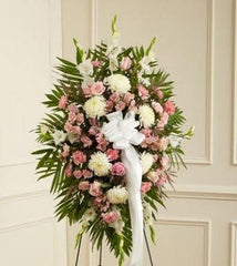 Deepest Sympathies Standing Spray – Pink & White - Beaudry Flowers