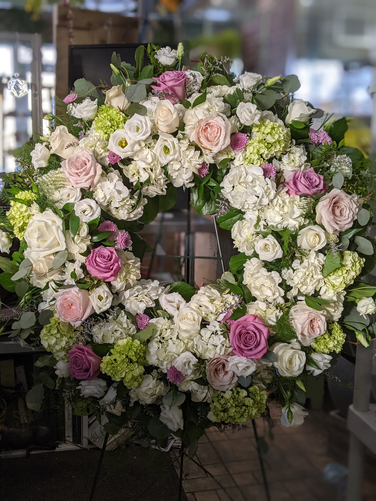 Serene Blessings Pink & White Wreath - Naples Floral Design