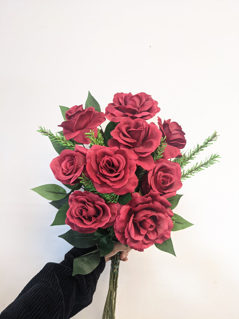 Artificial & Silk Red Rose Hand Tied Bouquet