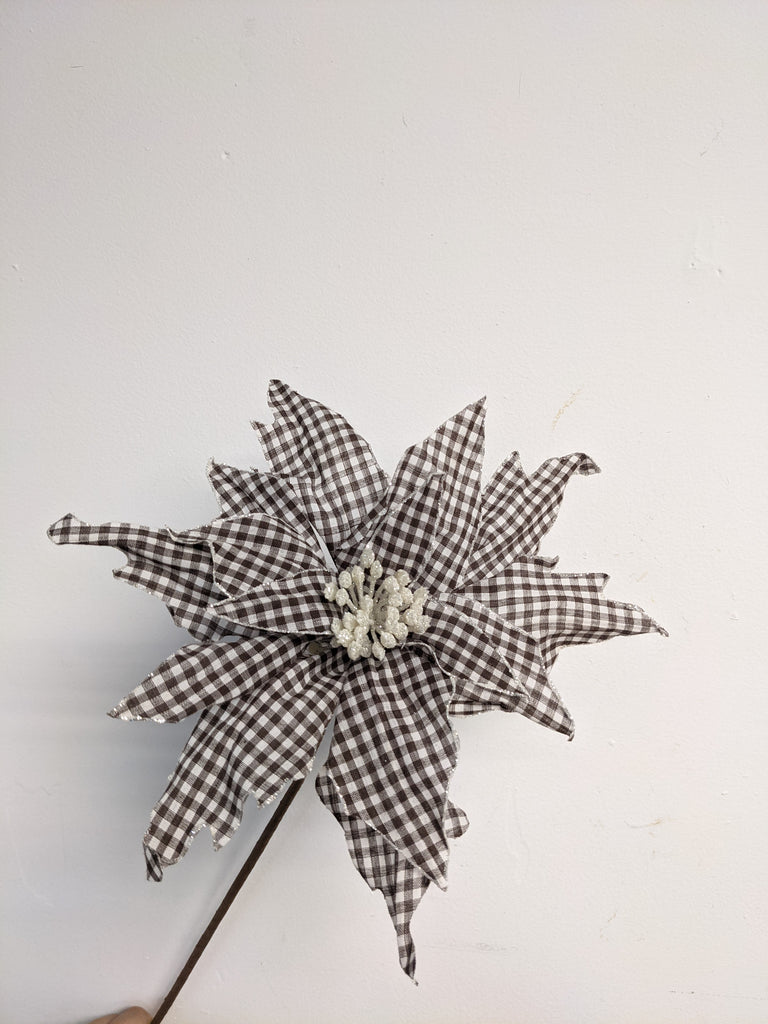 Decorative Checkered White + Brown Poinsettia