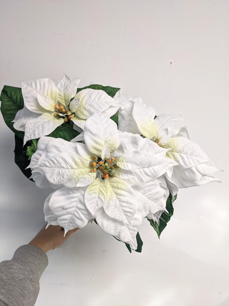18" White Faux Poinsettia Bush