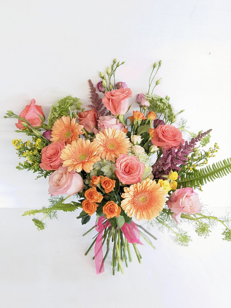 Hand-Tied Floral Coral Bouquet