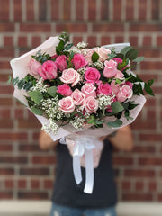 Hand-tied Two Dozen Pink Roses Bouquet