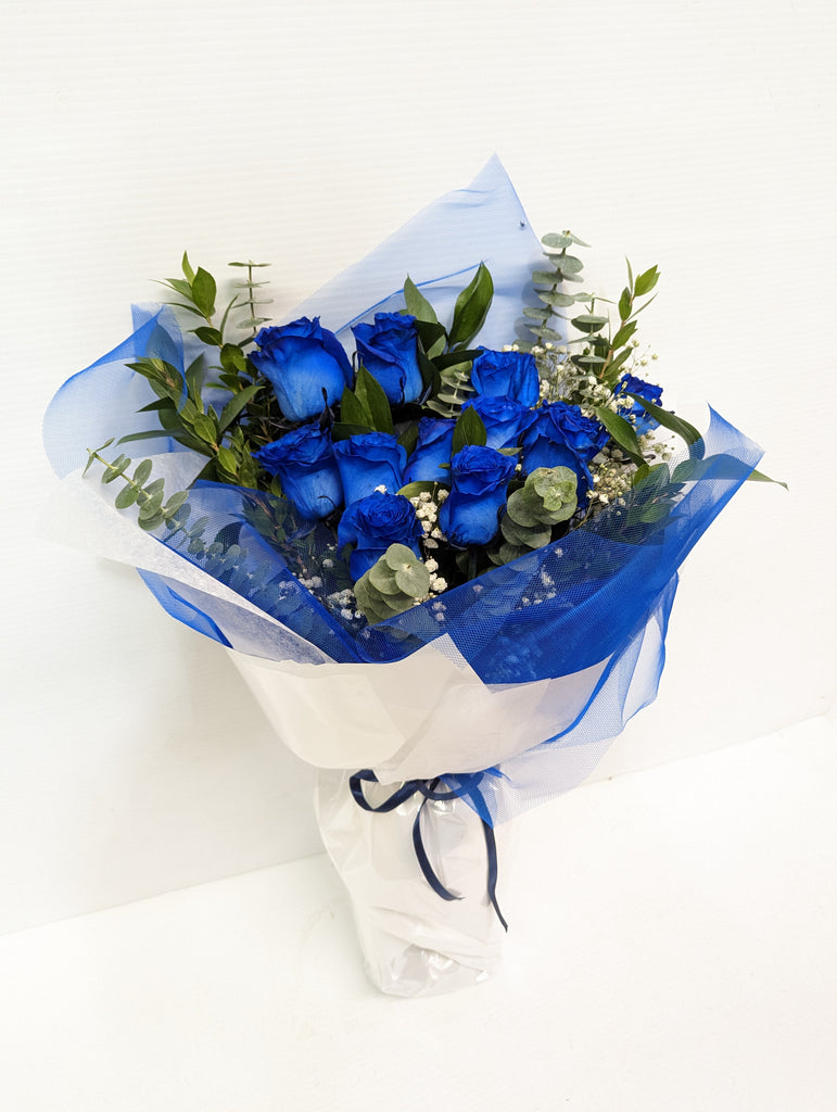 Royal Blue Dozen Rose Hand-Tied Bouquet