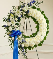 Serene Blessing Standing Wreath - Blue & White | FNB-104 - Beaudry Flowers