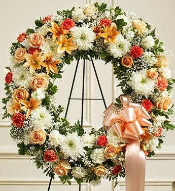 Serene Blessing Standing Wreath - Peach - Orange & White | FNPC-104 - Beaudry Flowers