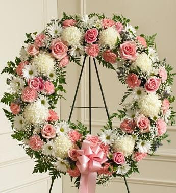 Serene Blessings Standing Wreath Bright - Pink & White | FNWP-119 - Beaudry Flowers