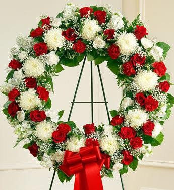 Serene Blessings Standing Wreath Bright - Red & White | FNR-119 - Beaudry Flowers